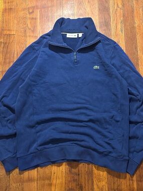 Lacoste Preppy Croc Logo Navy Blue Mock Neck 1/4 Zip Pullover Sweatshirt S